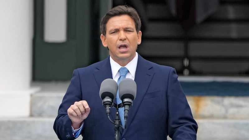 FILE - Florida Gov. Ron DeSantis speaks after being sworn in to begin his second term during...