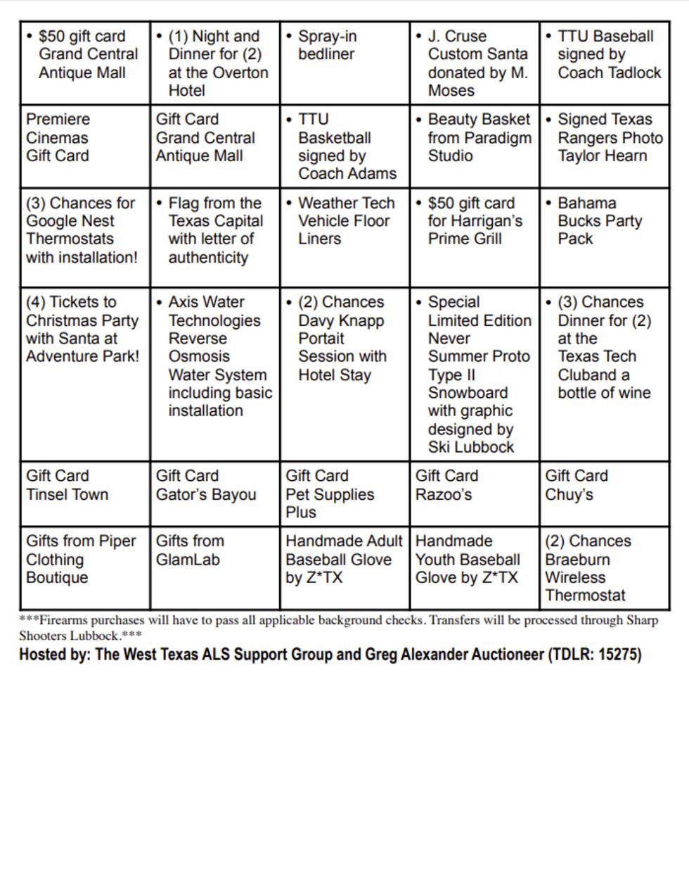 ALS Gala auction items