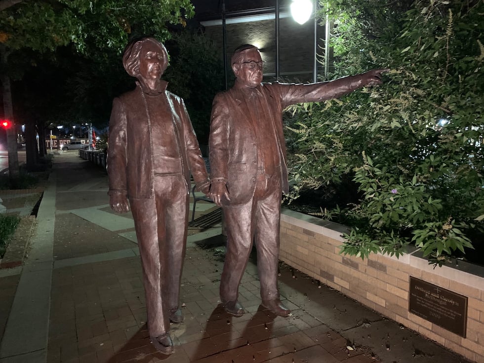 Statue of Carolyn and Delbert McDougal, in Overton Park, unveiled in 2014.