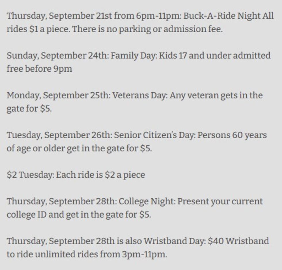 Panhandle South Plains Fair daily specials for 2023
