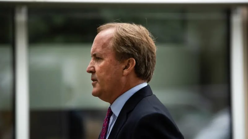 Attorney General Ken Paxton speaks at a press conference at the Houston Recovery Center on...