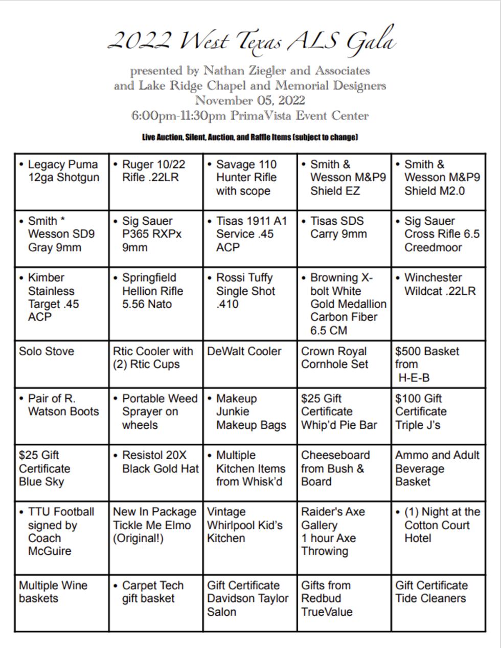 ALS Gala auction items