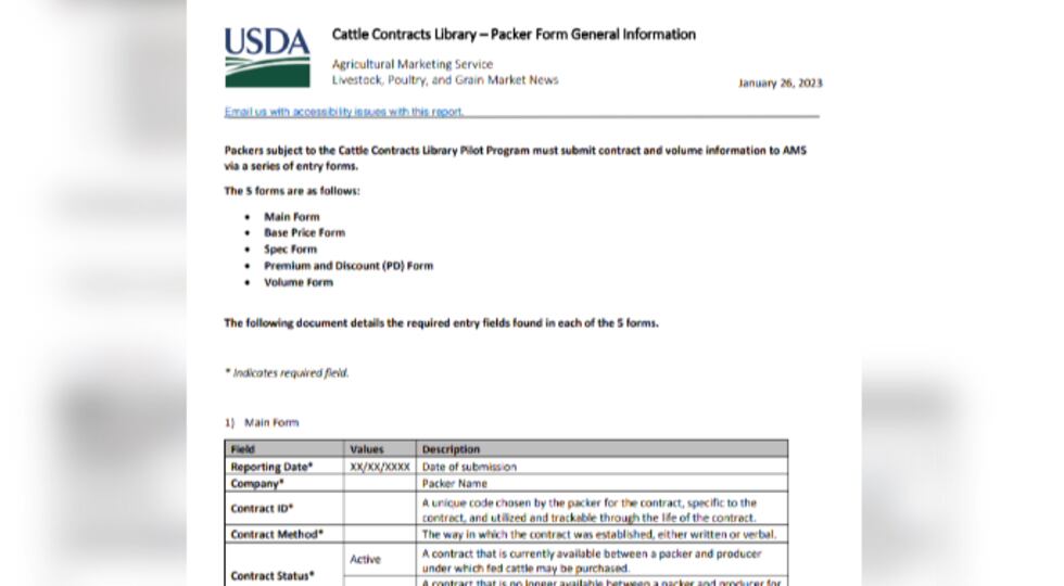 Cattle Contracts Library USDA form page 1.